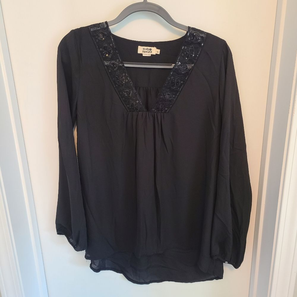 Molly Bracken Women's Size M / L Top V Neck Embroidered Sequin Boho Flowy